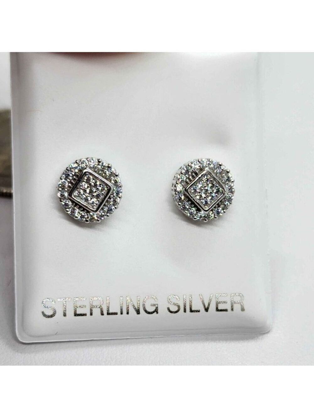 Brand New Sterling Silver 925 Round Disc Earrings w/ square design in the middle